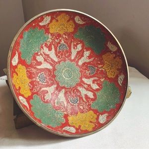 Vintage hand-painted/enamelled brass bowl